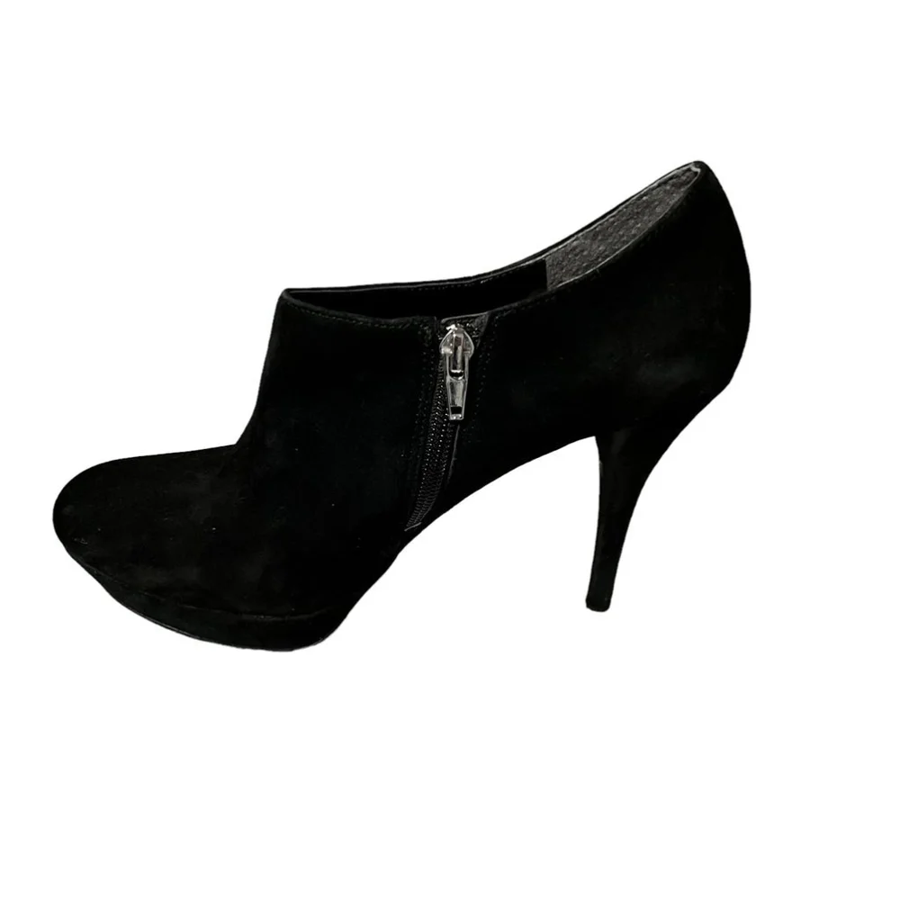 Marc Fisher Black Suede Platform Stiletto Heels Side Zip Booties Size 9.5